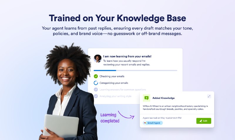 4. Jotform Gmail Agent标语：自动撰写和你风格如出一辙的 Gmail 邮件回复内容介绍：Gmail智能助手会连接到你的收件箱，根据你的语气、过往邮件以及公司相关信息来撰写回复内容