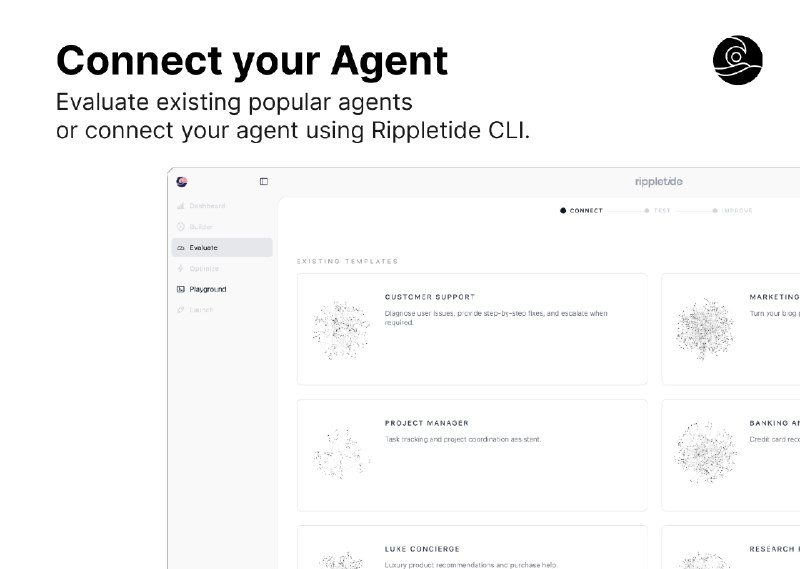 8. Rippletide Eval CLI标语：涟漪潮命令行界面（Rippletide CLI）是一款用于评估人工智能代理的工具