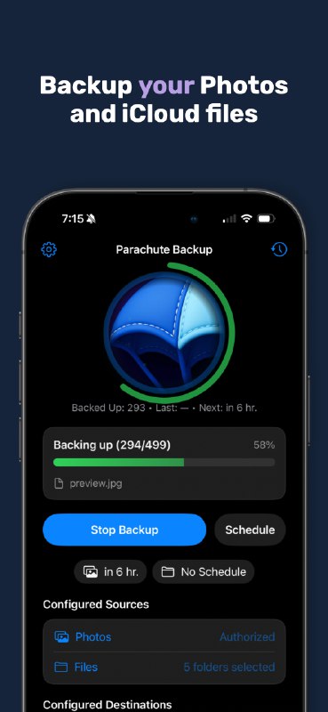 10. Parachute Backup Mobile标语：永久保存你的iCloud数据