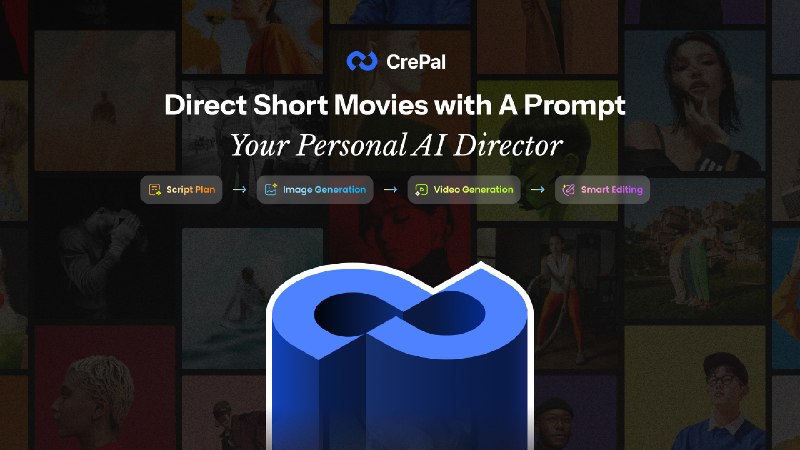 3. CrePal标语：有了我们的人工智能导演，只需输入提示词就能制作短视频啦！介绍：快来体验我们的人工智能导演带来的全新电影制作魅力吧！你只需给出一个提示，就能看着它轻松地把你的想法变成一部精彩的短片