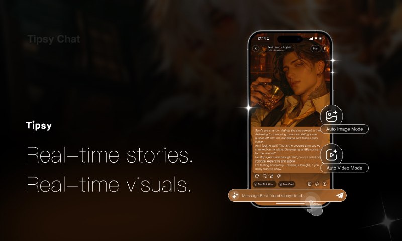 8. Tipsy Chat标语：在人工智能代理的助力下，故事创作与实时视觉效果实现了完美结合