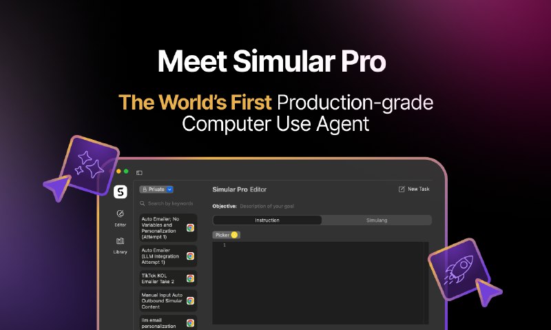 PH今日热榜 | 2025-08-111. Simular Pro标语：生产级计算机使用代理介绍：Simular Pro是一款仅适用于苹果系统（macOS）的专业级电脑操作代理软件，它能像人类一样可靠地自动执行复杂的桌面任务