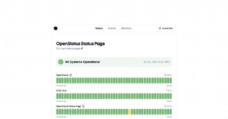 2. OpenStatus标语：开源状态页面及正常运行时间监测系统介绍：OpenStatus 是一个开源的服务可用性和综合监测平台