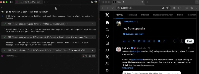 7. OpenDia标语：不用切换浏览器，直接在 Chrome 或 Arc 浏览器上使用 Dia 就行