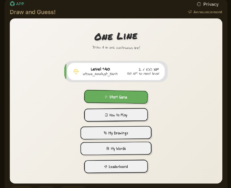 7. One Line标语：用一笔把它画出来！介绍：玩家需要迎接这样的挑战：用一根连续不断的线条来描绘词语，过程中不能抬起手指或鼠标，然后把自己的作品分享到社区，让其他玩家来猜画的是什么