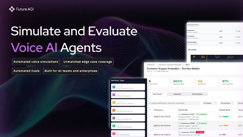 7. Simulate by Future AGI标语：语音人工智能自动测试循环，用于模拟、评估并交付成果