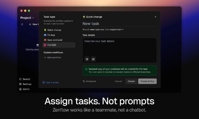 7. Zenflow by Zencoder标语：基于规范的人工智能开发解释：“Specification-driven”直译为“由规范驱动的”，在日常表达中，“基于规范的”更简洁易懂