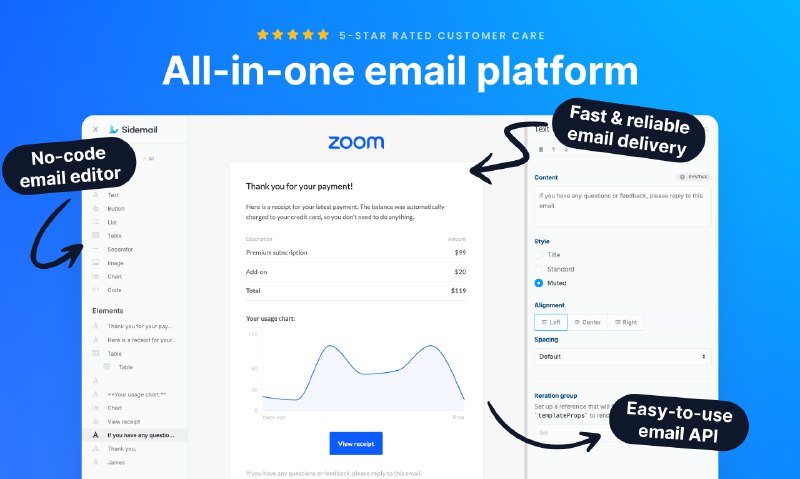 2. Sidemail 2.0标语：面向软件即服务（SaaS）的一体化电子邮件平台介绍：Sidemail是一款专为初创企业打造的一体化邮件发送平台
