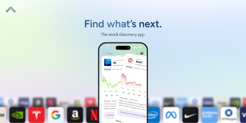 PH今日热榜 | 2025-06-161. Tickup标语：股票界的“探探”注：“探探”是一款知名的社交约会应用，“Tinder”也是国外类似的社交软件，“Tinder for stocks”形象地表示一款在股票领域有类似便捷匹配、交互等功能的产品或服务，所以直译为“股票界的探探”能让读者快速理解其大概意思