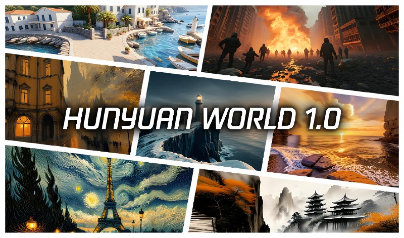 9. HunyuanWorld 1.0标语：从一个词语或一幅图像，到一个可探索的 3D 场景介绍：腾讯推出的混元世界 1.0 是首款开源模型，只需一个文本提示或一张图片，它就能生成沉浸式、可探索的 3D 世界