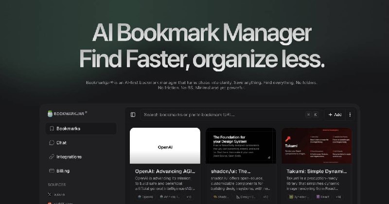 2. Bookmarkjar ®标语：一款由人工智能驱动的书签管理器，能管理你保存的所有内容