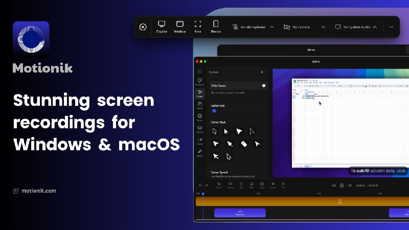 6. Motionik标语：适用于 Windows 和 macOS 系统的精美屏幕录制工具这里“Beautiful screen recordings”本意是“精美的屏幕录制”，结合语境推测应该是指有精美录制效果的屏幕录制相关工具；“for Windows & macOS”就是“适用于 Windows 和 macOS 系统” 
