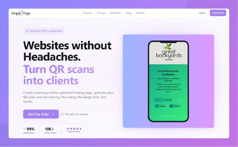 10. Simply One Page标语：轻松打造网站，扫描二维码，客户找上门