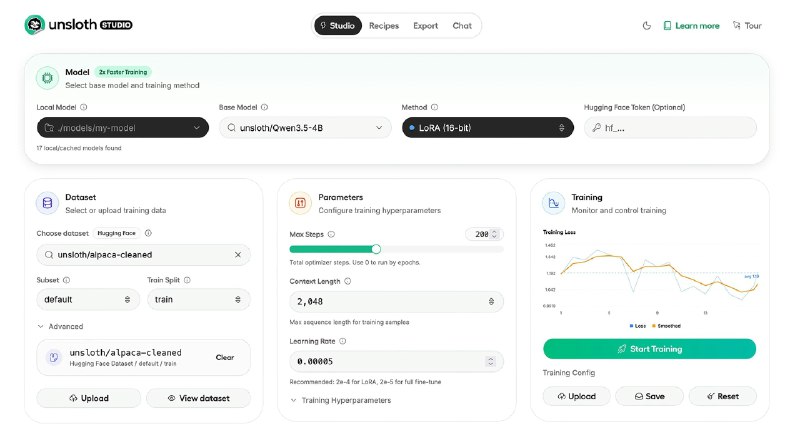 9. Unsloth Studio标语：用于运行和训练人工智能模型的开源网页用户界面