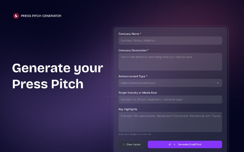 5. Press Pitch标语：几秒钟内就能生成一份可直接发给记者的宣传推介文案