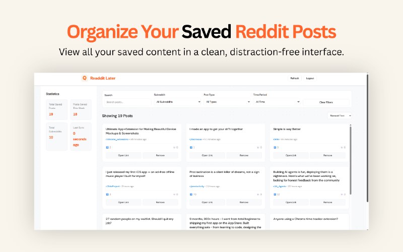 7. Readdit Later标语：轻松保存并管理你在Reddit上的帖子