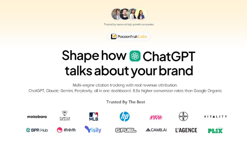 5. Passionfruit Labs标语：将人工智能相关的提及和引用转化为收益介绍：追踪人工智能搜索带来的实际收入，确切了解哪些竞争对手的页面获得了引用，知晓大语言模型对您品牌的评价倾向，还能获得切实有效的即时建议