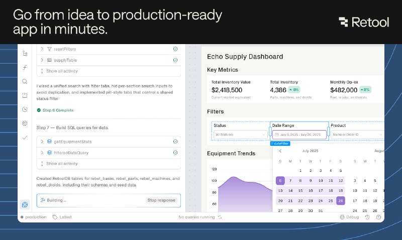 PH今日热榜 | 2025-10-091. AI AppGen in Retool标语：通过纯文本构建可编辑、安全且具备模式感知功能的仪表盘介绍：利用你自己的真实数据，在你自己的云端环境里，借助内置的企业级安全保障和管理机制，通过自然语言来构建可投入生产使用的应用程序