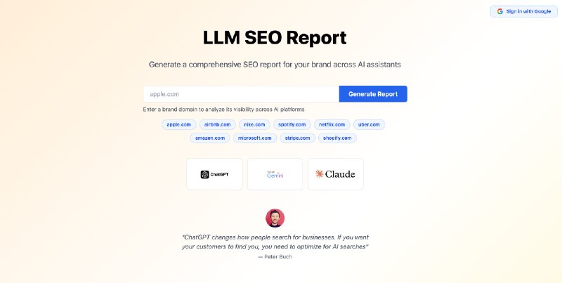 2. LLM SEO Report标语：查看你的品牌在ChatGPT和谷歌Gemini上的曝光度