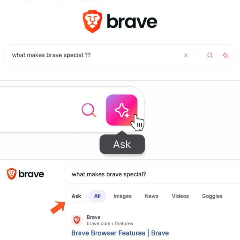 6. Ask Brave标语：你的搜索引擎现在变成聊天工具啦