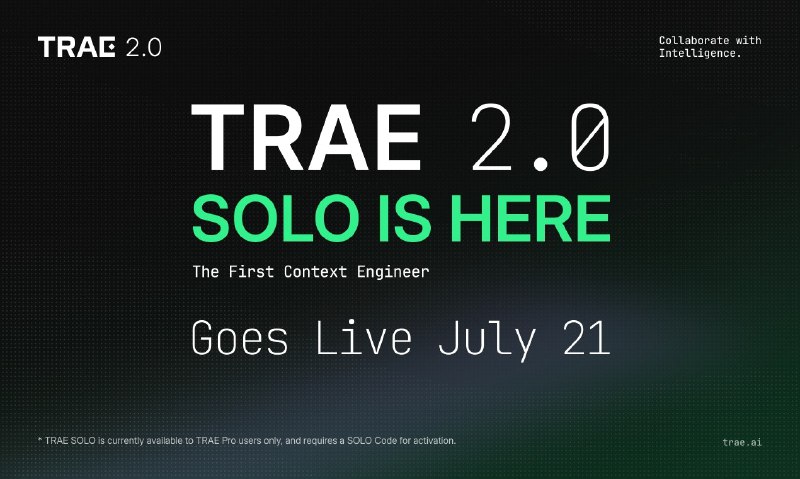 3. Trae 2.0标语：单人模式：能从头到尾完成软件交付的情境工程师 注：“SOLO”直译为“单人、独唱、独奏”等，这里结合语境猜测可能是类似“单人模式”这种表达；“Context Engineer”可直译为“情境工程师” ，“end-to-end”常见意思是“从头到尾、端到端” ，整体就是说这位工程师能独立完成软件从开始到交付的整个流程