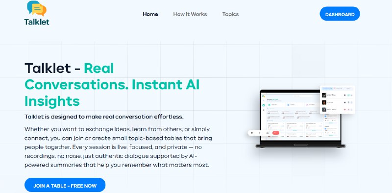 7. Talklet - Now live标语：这是一个适合进行有意义交流的地方，而非充斥着没完没了的嘈杂之声