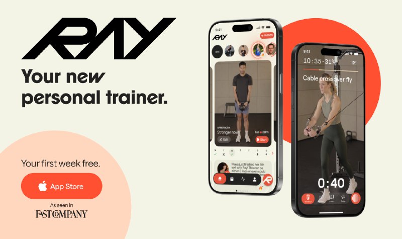 6. Ray标语：一款能实时规划并调整你锻炼计划的人工智能训练师介绍：来认识一下雷，你的全新私人健身教练