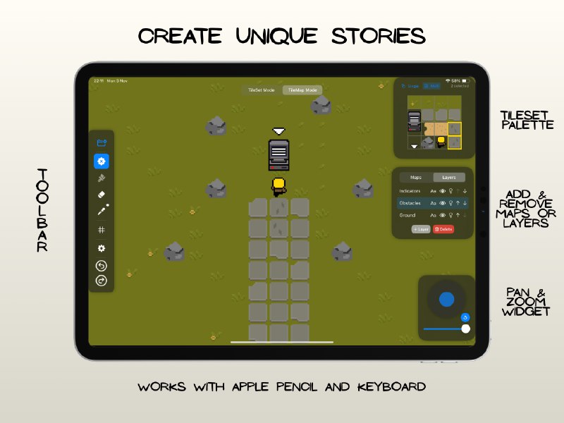 6. TilePix标语：瓦片集与瓦片地图创建套件介绍：TilePix 是一款集多种功能于一体的移动应用，能让你轻松创作像素画、图块集和瓦片地图