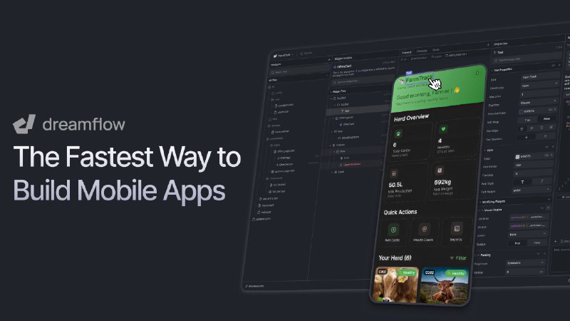6. Dreamflow 2.0标语：用 Flutter 开发移动应用的最快方法介绍：借助人工智能给出提示，如果愿意的话，你可以在视觉上优化用户界面（UI），也可以深入编写代码，所有操作都是同步的，这样你就能在这些操作之间无缝切换