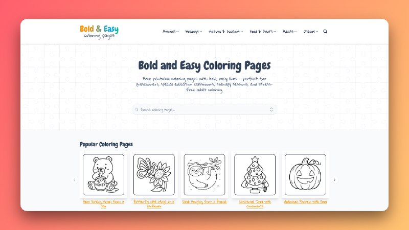 9. Bold and Easy Coloring Pages标语：200 多张色彩鲜明、易于填色的页面，可免费打印