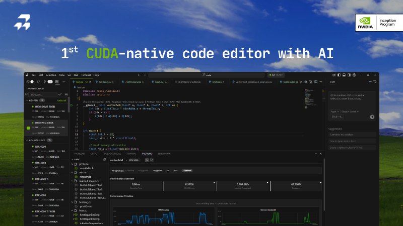 8. RightNow CUDA Editor标语：用于GPU开发的人工智能代码编辑器介绍：RightNow AI是唯一一款专门为CUDA打造的人工智能代码编辑器