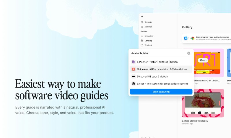 7. Guideless标语：只需几分钟，就能创建由人工智能配音的软件视频指南