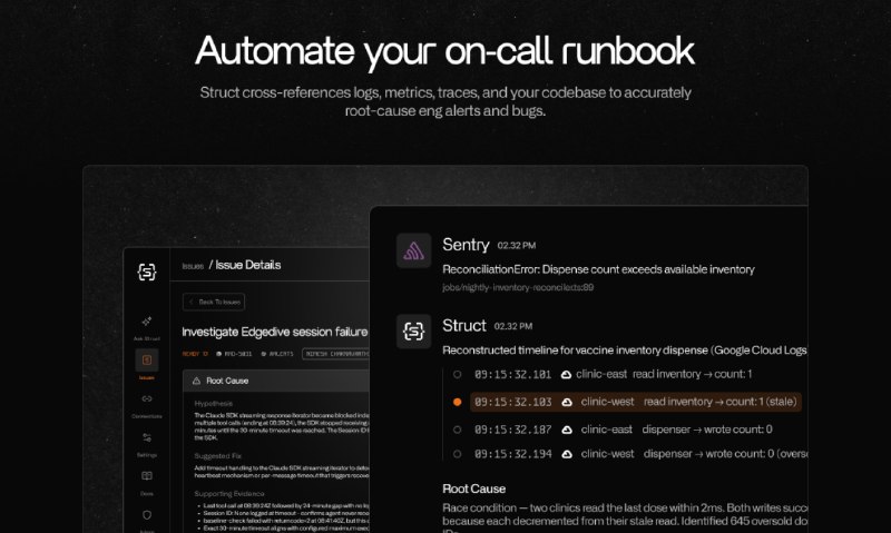 2. Struct标语：能找出工程警报根本原因的人工智能代理解释：“AI agent”常见的意思是“人工智能代理” ；“root-cause”在这里作动词，意思是 “找出……的根本原因”；“engineering alerts”指的是“工程警报” ，整体组合起来就是“能找出工程警报根本原因的人工智能代理” ，这种表达符合科普杂志或日常对话的风格