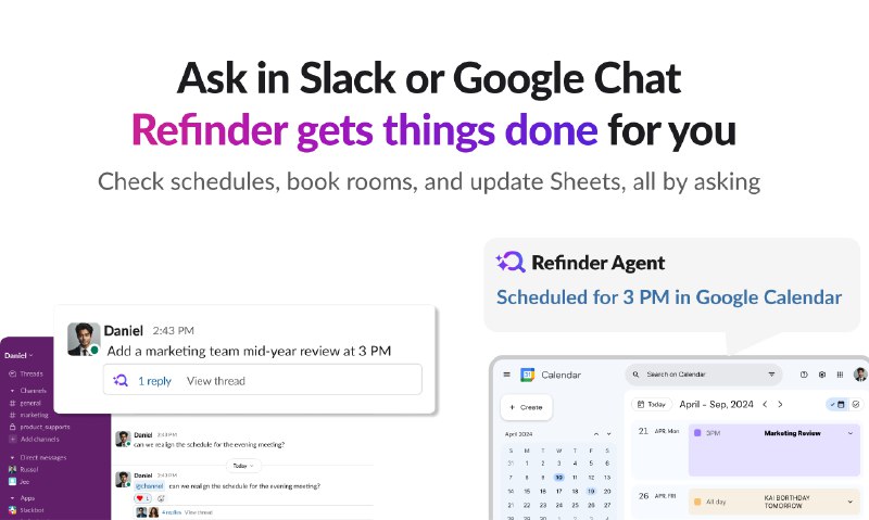 9. Refinder AI标语：把你的Slack和谷歌聊天软件变成由人工智能驱动的助手