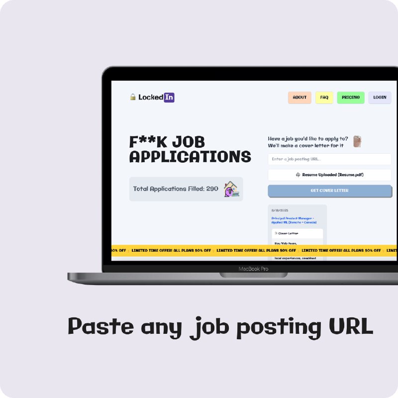 7. LockedIn标语：去他的求职申请！介绍：“锁定求职”（LockedIn）是一款工具，你可以把任何招聘岗位链接粘贴进去，让我们的人工智能像真人一样对这个岗位进行研究，然后为你生成个性化的求职信和简历建议，供你查看和使用