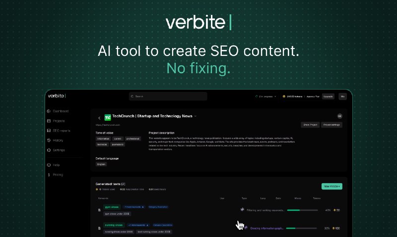 3. Verbite标语：由人工智能代理生成的适合搜索引擎优化的内容介绍：普通的人工智能工具只能给你提供初稿