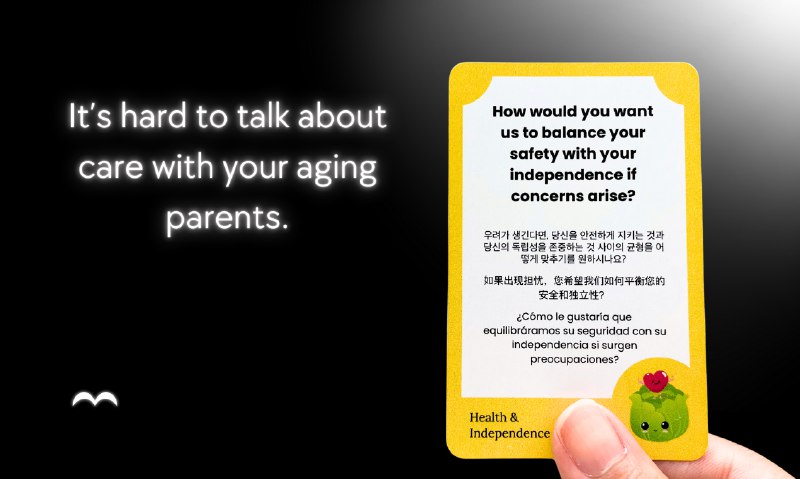 7. LettuceTalk标语：面向双语家庭的人工智能照护对话卡片介绍：和年迈的父母谈论他们的照护问题可不容易，对于存在语言障碍的家庭来说更是如此