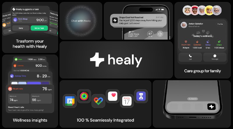 10. Healy标语：你和你所爱之人的人工智能健康助手介绍：希利（Healy）是一款由人工智能驱动的每日签到应用程序，它能帮助你和家人通过关注真正的健康状况保持紧密联系，而不只是关注生活习惯