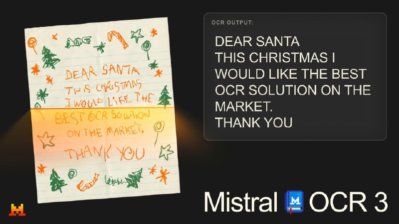 6. Mistral OCR 3标语：能精准识别笔记、表格、表单内容以及手写文字的光学字符识别技术注：OCR 是 Optical Character Recognition 的缩写，即光学字符识别，是指对文本资料进行扫描，然后对图像文件进行分析处理，获取文字及版面信息的过程
