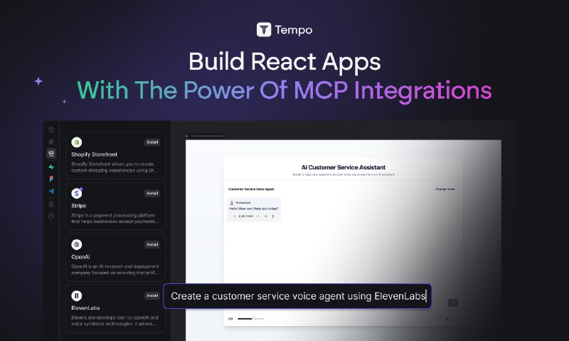 10. Tempo MCP App Store标语：快速为你的应用添加支付、消息传递、人工智能代理等功能介绍：Tempo 是一款可视化集成开发环境，设计师、产品经理和开发者可以在这里共同开展项目