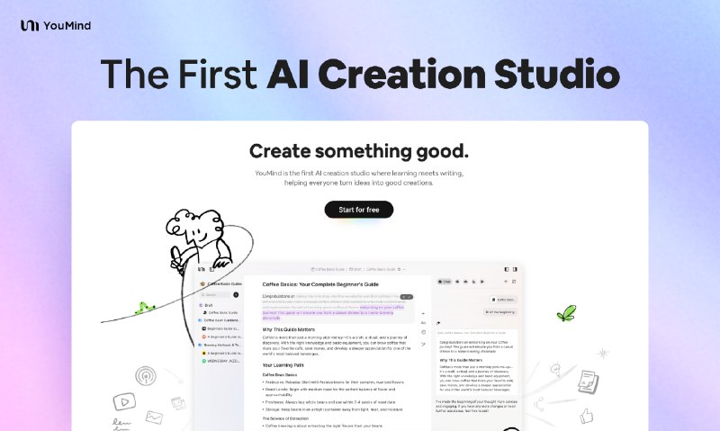 PH今日热榜 | 2025-09-101. YouMind标语：首个将学习与写作融为一体的人工智能创作工作室介绍：有觅（YouMind）能帮助任何人开启创作之旅，从捕捉灵感，到撰写并打磨文章、制作播客、拍摄视频等等