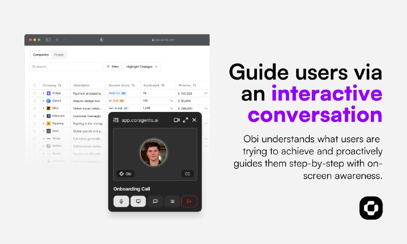 6. Obi标语：能帮你开展一对一入职培训电话沟通的人工智能说明：“onboarding calls”常见于职场情境，指的是在新员工入职时进行的沟通交流，“onboarding”一般译为“入职培训、新员工入职引导” ，所以这里处理成“入职培训电话沟通” 
