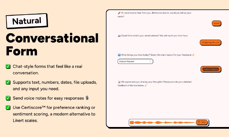 5. PingPolls v1.0标语：自然流畅的人工智能表单，可不止是能对话那么简单