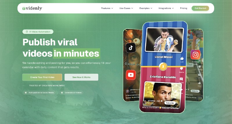 8. Videnly标语：只需几分钟，就能创作并发布能引发广泛传播的人工智能视频