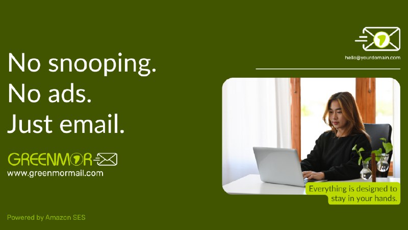 5. Greenmor Mail标语：简化版电子邮件介绍：使用由亚马逊网络服务简单邮件服务（AWS SES）支持的服务，只需每月1美元，就能为你的域名获取快速、安全的电子邮件服务