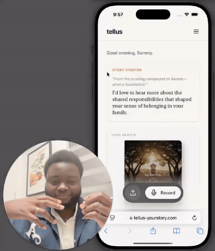 6. Tellus标语：爷爷为孙辈们留存的故事介绍：把你父母口述的回忆变成一本精美的回忆录和配有插画的儿童故事书