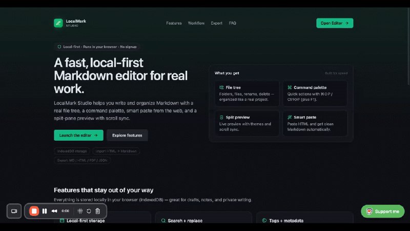 10. LocalMark Studio标语：一款快速、以本地优先的 Markdown 编辑器，专为实际工作打造
