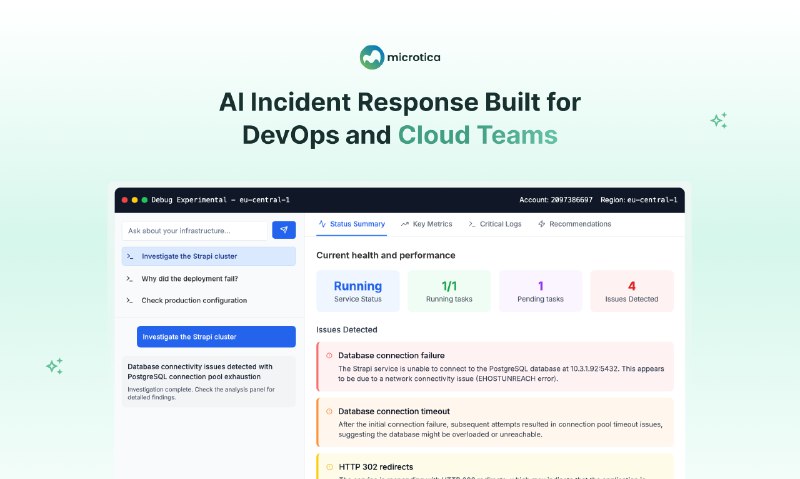 9. Microtica AI Incident Investigator标语：一个能告诉你系统为何崩溃的人工智能代理