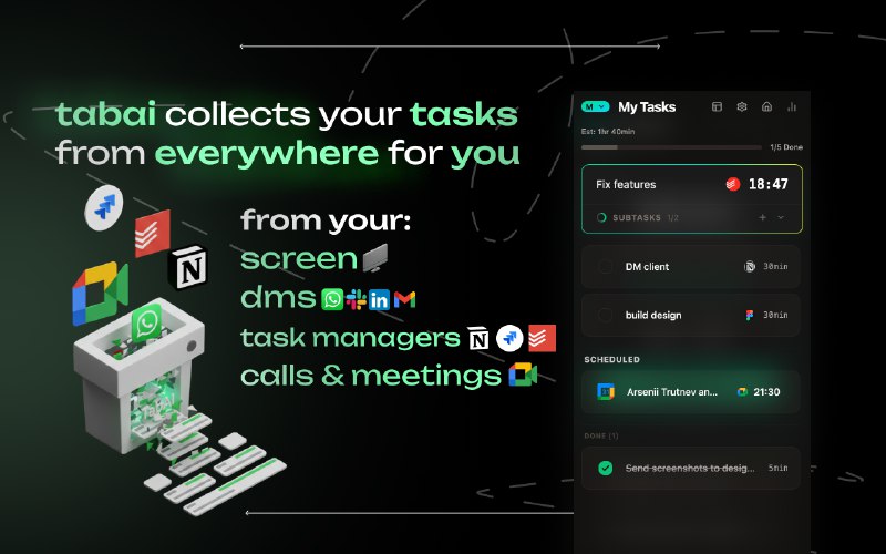 4. TabAI标语：它能从各处收集你的任务，让你专注做事