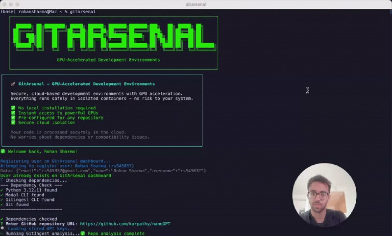 6. GitArsenal标语：用一条命令，从克隆代码仓库到运行代码一步到位介绍：别再在环境搭建上浪费好几个小时啦！我们的人工智能代理可以直接获取任何 GitHub 仓库的代码，让它自动运行起来